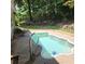 Backyard pool with surrounding trees and shrubs at 5035 Harbor Ridge Dr, Buford, GA 30518