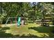 Backyard playground featuring a slide, swings, picnic tables, and a serene grassy area at 1956 Regents Way, Marietta, GA 30062