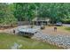 Community gazebo on a pond with deck overlooking a lake with mature shade trees at 4177 Elder Ln, Duluth, GA 30096