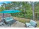 Backyard with seating beneath an umbrella featuring views of a lush green space at 738 Woodstock Grove Dr, Woodstock, GA 30188