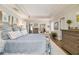 Serene main bedroom showcasing a tray ceiling, hardwood floors, neutral colors, and elegant furnishings at 6300 Blackwater Trl, Atlanta, GA 30328