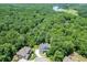 Enjoy a stunning aerial view of the property and its serene, wooded surroundings near the lake at 4208 Sierra Creek Ct, Hoschton, GA 30548