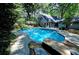 Beautiful backyard pool surrounded by lush greenery, creating a private oasis for relaxation and entertainment at 4393 Cannon Rd, Loganville, GA 30052