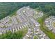 Drone shot of a suburban neighborhood featuring neatly arranged homes and lush green spaces for a serene living environment at 1459 Bennett Creek Ovlk, Suwanee, GA 30024