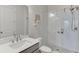 Modern bathroom featuring a glass shower with white subway tile and nickel fixtures at 1459 Bennett Creek Ovlk, Suwanee, GA 30024