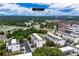Aerial view of the neighborhood with trees, parking, and nearby thoroughfares in Smyrna, GA at 2118 Iverson Se Dr, Smyrna, GA 30080