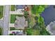 Aerial view of house, next to pond, with beautiful gardens, large front lawn, and driveway in a neighborhood at 2875 Daniel Park Run, Dacula, GA 30019