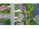Aerial view of house, next to pond, with large front lawn, beautiful gardens, and driveway in a neighborhood at 2875 Daniel Park Run, Dacula, GA 30019