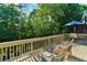 The spacious deck is furnished with an outdoor dining set, a lounge chair and overlooks a scenic forest view at 1313 Fallsbrook Nw Ter, Acworth, GA 30101