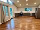 Modern kitchen with stainless steel appliances, gray cabinets, and a large deck access at 2268 Sparrow Ridge Ne Dr, Marietta, GA 30066