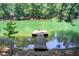 Lake view featuring a dock and treeline at 504 N Little Victoria Rd, Woodstock, GA 30189