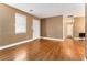 Cozy living room with hardwood floors and neutral paint, ideal for Gathering gatherings at 3953 Dalhouise Ln, Decatur, GA 30034