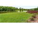 Lush backyard with pond view, enhanced by mature trees at 833 Hines Rd, Moreland, GA 30259