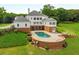 Aerial view of a stunning pool with brick retaining wall and inviting lounge area at 833 Hines Rd, Moreland, GA 30259