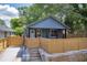 Charming single-Gathering home with a modern blue exterior and a stylish wooden fence for privacy at 85 Ollie St, Atlanta, GA 30314