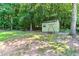Backyard featuring green shed and surrounding trees at 2832 Windrush Dr, Buford, GA 30518