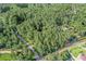 Aerial view capturing a home surrounded by a canopy of lush green trees, with a road winding nearby at 1252 Grist Mill Dr, Acworth, GA 30101