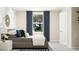 Stylish bedroom featuring a marble wallpaper accent wall, neutral bedding, and modern side tables at 516 Almere Dr, Hampton, GA 30228