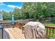 Wooden deck with a grill, seating, and a view of the fenced backyard, perfect for outdoor entertaining at 6236 Millstone Trl, Douglasville, GA 30135