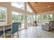 Cozy sunroom with wood ceiling, large windows, and outdoor access to the deck at 522 Golfview Dr, Peachtree City, GA 30269