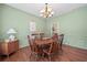 Traditional dining room boasts hardwood floors, a wood table with seating for six, and a decorative light fixture at 2019 Aldbury Ln, Woodstock, GA 30189