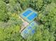 An aerial view showcases multiple well-maintained tennis courts in the community at 2019 Aldbury Ln, Woodstock, GA 30189