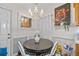 Cozy dining area features a round table, elegant chandelier, and unique wall decor, creating an inviting space at 2030 Buford Dam Rd, Buford, GA 30518
