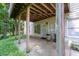 Covered patio featuring concrete floors and view of the green wooded backyard at 2030 Buford Dam Rd, Buford, GA 30518
