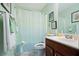 Bathroom featuring a colorful shower curtain and towel rack at 4040 Brightmore Dr, Austell, GA 30106