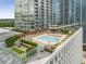 Aerial view of community rooftop with pool, dog park, dining, and beautiful landscaping at 3325 Piedmont Ne Rd # 2006, Atlanta, GA 30305