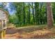 Spacious backyard featuring lush greenery, mature trees, and wooded landscape at 658 Slew Ave, Lawrenceville, GA 30043