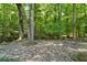 Charming backyard with a stone patio surrounded by mature trees, creating a private retreat at 1590 Sunnybrook Farm Rd, Atlanta, GA 30350