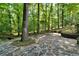 Open stone backyard patio with lush, mature tree surround at 1590 Sunnybrook Farm Rd, Atlanta, GA 30350