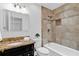 Beautiful bathroom features a granite countertop, tiled shower, and modern fixtures, creating a spa-like experience at 1590 Sunnybrook Farm Rd, Atlanta, GA 30350