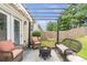 Cozy backyard patio area is equipped with outdoor seating, a fire pit, and string lights at 918 Harvest Brook Dr, Lawrenceville, GA 30043