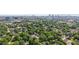 An aerial view of a neighborhood surrounded by mature trees and the city skyline in the distance on a sunny day at 524 Paines Nw Ave, Atlanta, GA 30318