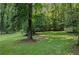 Expansive grassy backyard with mature trees, offering privacy and a park-like setting at 4051 Dixie Ln, Douglasville, GA 30135