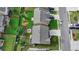 Birds eye view of backyard landscaping, a fire pit, and well-maintained homes in a quiet suburban neighborhood at 1767 Weatherbrook Cir, Lawrenceville, GA 30043