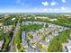 Aerial view of townhomes, highways, mature trees and blue skies at 2345 Gallard St, Lawrenceville, GA 30043