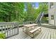 A gray stained back deck offers a grill and picnic table. The stairs lead down to the yard at 1413 Eastbrooke Way, Marietta, GA 30066