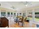 Sun room with hardwood floors, multiple windows offering backyard views, and seating at 4211 Schooner Ne Ct, Roswell, GA 30075