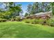 The backyard of this home features a well maintained lawn and mature trees, providing shade and privacy at 435 Old Holly Rd, Milton, GA 30075