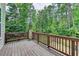 Spacious back deck surrounded by lush greenery and trees at 711 Topsail Ln, Alpharetta, GA 30005