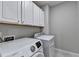 Laundry room featuring a Samsung washer and dryer with white cabinets above at 711 Topsail Ln, Alpharetta, GA 30005