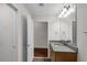 Bright bathroom with granite countertop vanity and neutral wall colors at 860 Peachtree Ne St # 1912, Atlanta, GA 30308