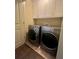 Laundry room featuring modern washer and dryer units and white cabinets above at 2961 River Ridge Drive Sw, Atlanta, GA 30354