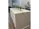 Beautiful kitchen island with white cabinetry, marble countertops, and modern accents at 6914 N Baggett Rd, Douglasville, GA 30134