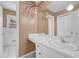 Bathroom featuring floral wallpaper, vanity, and tile flooring at 3746 Gladney Dr, Atlanta, GA 30341