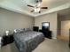 Bedroom with ceiling fan, neutral decor, and dark furniture at 1604 Haven Cir, Douglasville, GA 30135