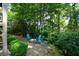 Backyard patio area featuring fire pit with Adirondack chairs and manicured landscaping at 3423 Mulberry Lane Ct, Dacula, GA 30019